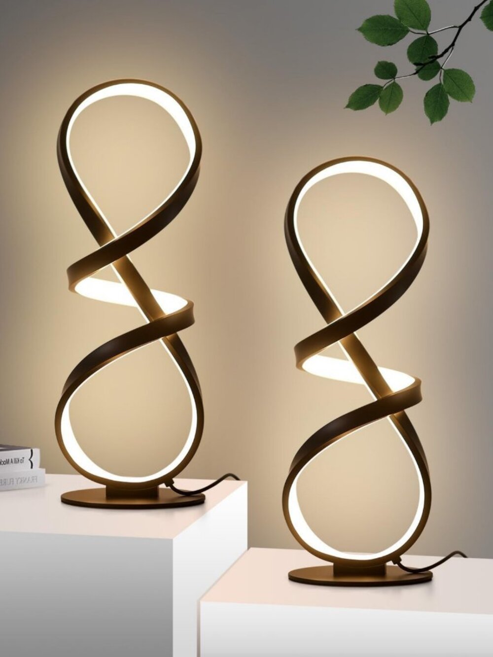 Set of 2 Modern LED Touch Table Lamps - Stylish Spiral Design for Home Decor